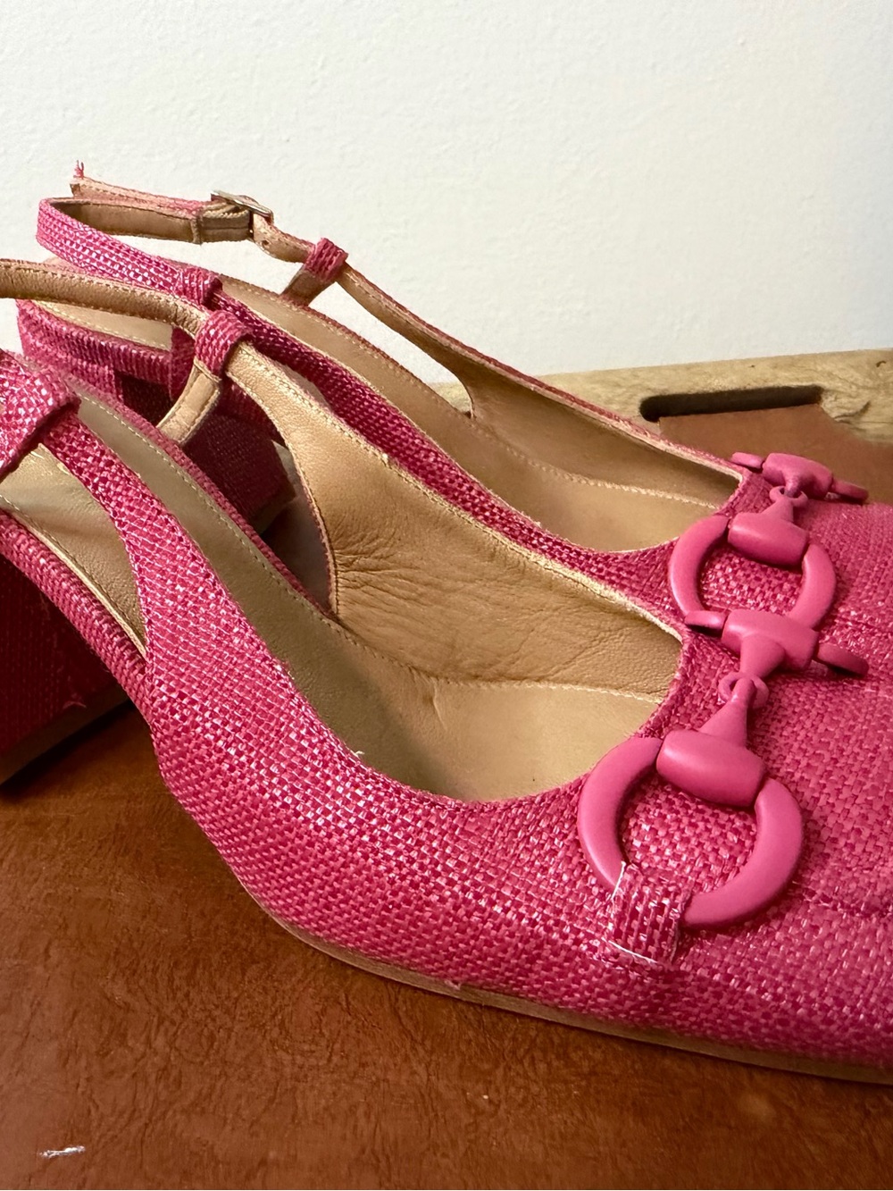 Sesto Meucci Hot Pink Woven Slingback Flats with Horsebit - Picture 3 of 6